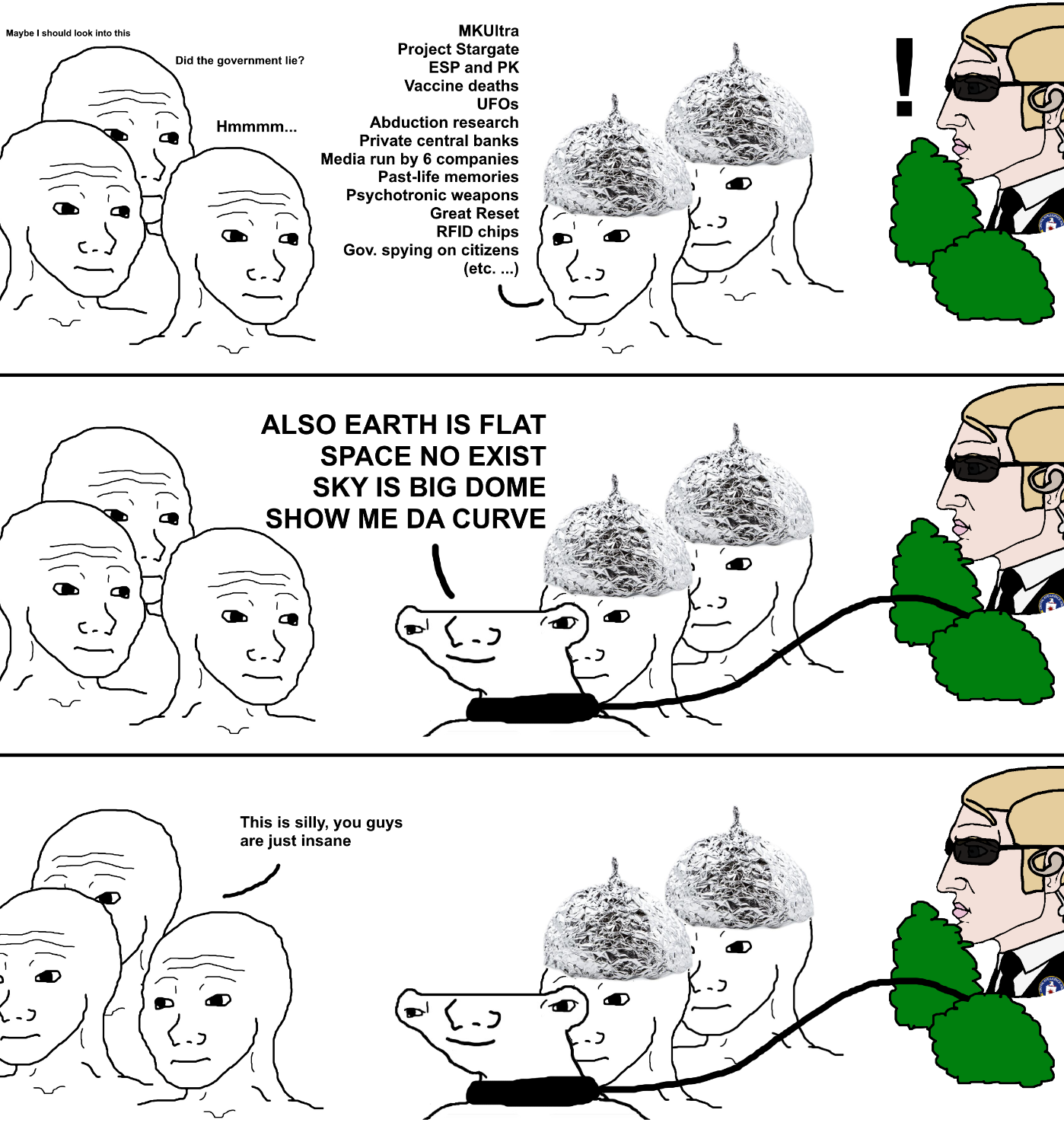 Meme about federal agents inserting flat earthers into discussions of alternative or conspiracy theories