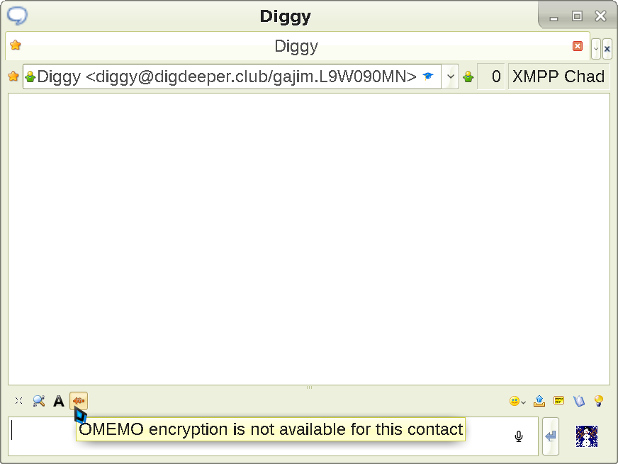 Message window in Psi, showing the OMEMO encryption toggle